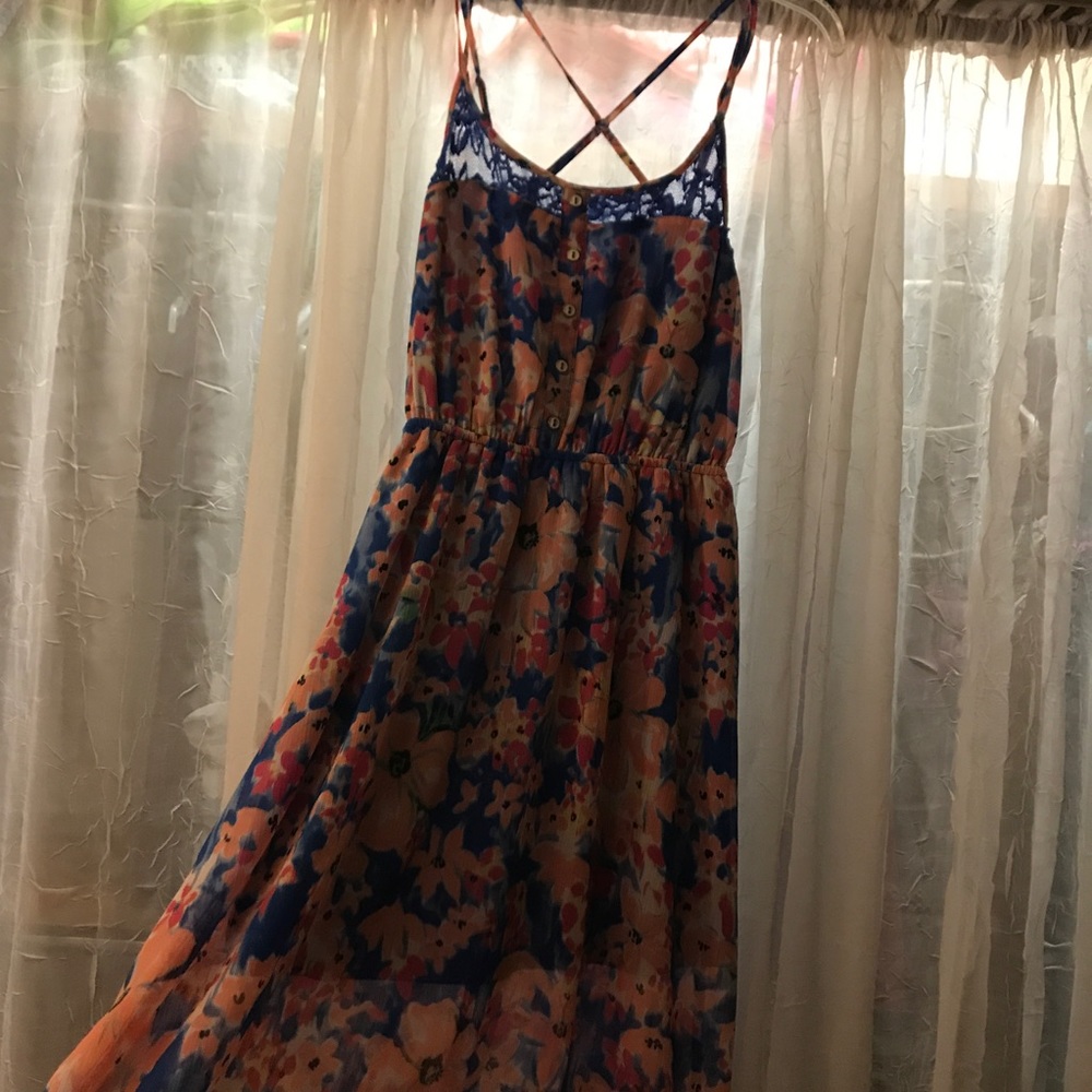 Blue Floral High Low Dress